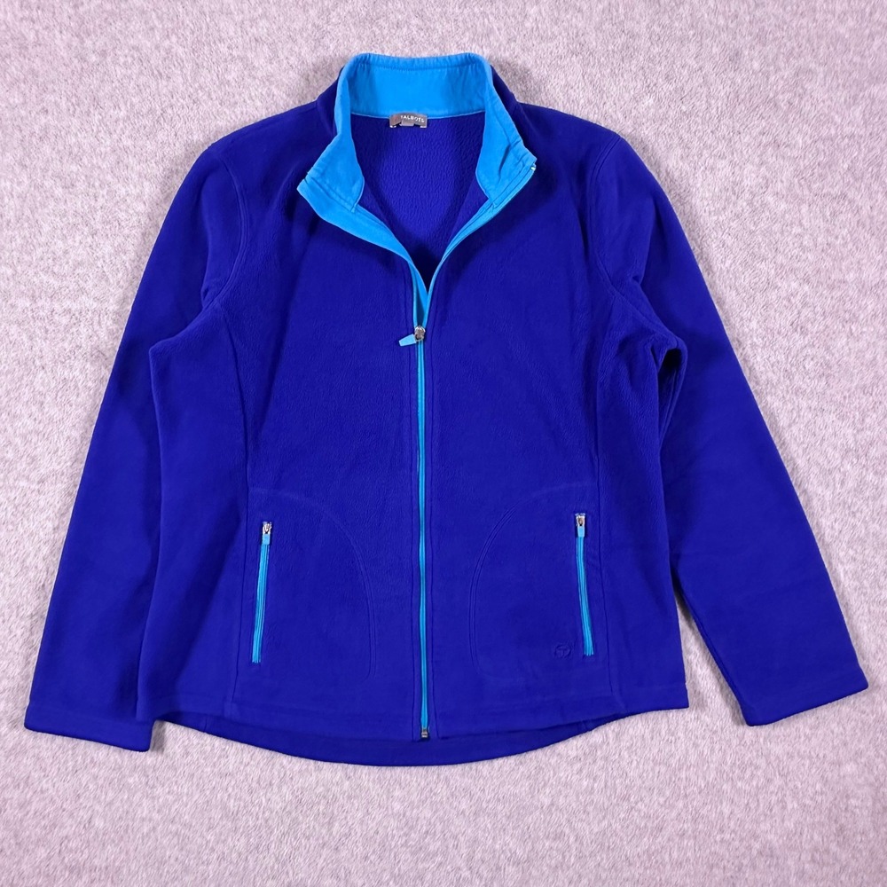 Talbots Women's Large Fleece Jacket Royal Blue Turquoise Full Zip Zip Pockets